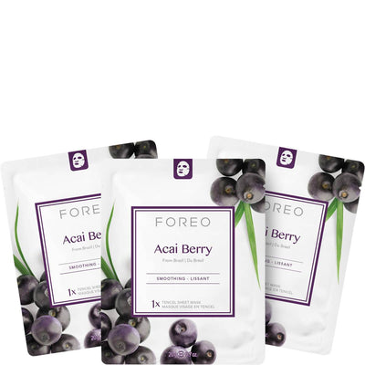 3 ansigtsmasker per pakke i FOREOs Acai Berry Firming Sheet Face Mask