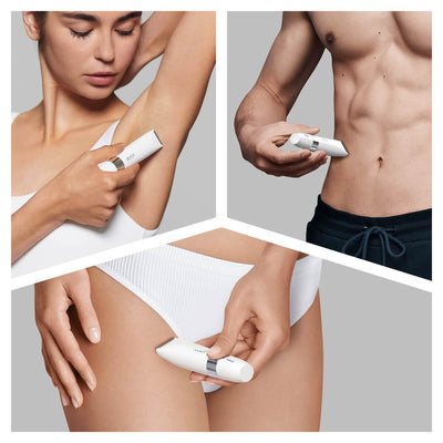 Braun Body Mini Trimmer BS1000 i brug på maven, ved bikini linjen og under armen